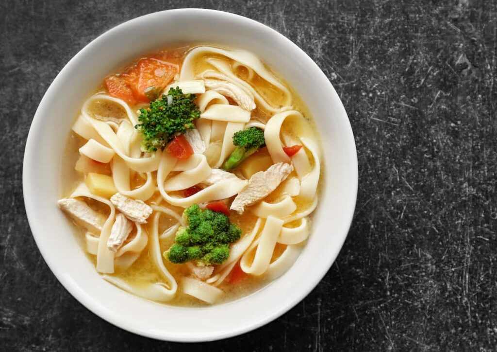 What kind of noodles are used in chicken noodle soup
